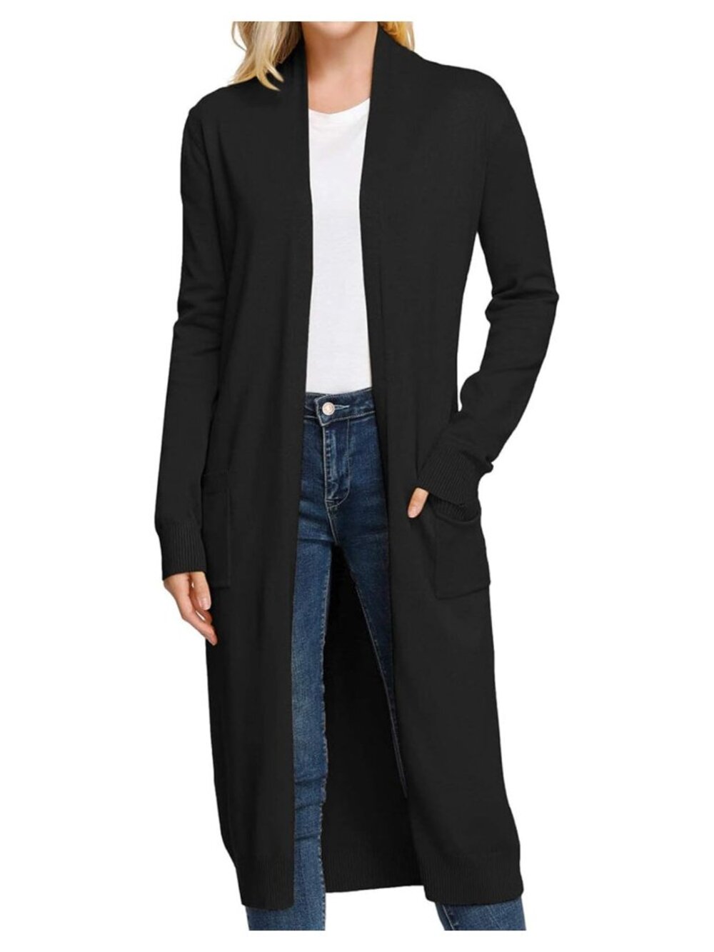 Essential Solid Open Front Maxi Long Knitted Cardigan Sweater